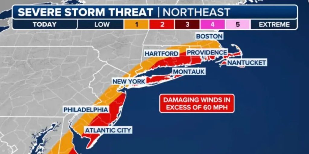 Boston to NYC to Baltimore Severe Weather Set to Disrupt East Coast as 50-MPH Winds, Heavy Rain, and Severe Storms Expected (2)