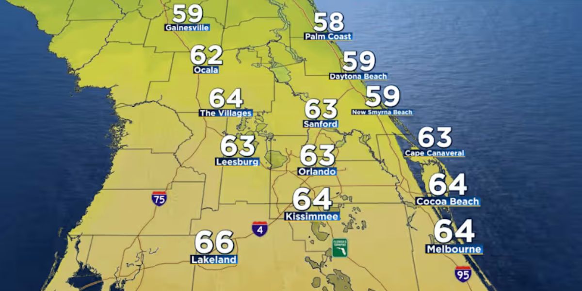 East Central Florida Sees Cooler Temps with Highs in the 60s This Week